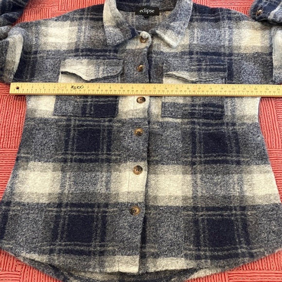 Wool Women’s small plaid checkered shirt Eclipse blue / gray - Picture 4 of 12